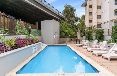 Perth Central Business District Apartment | Balcony, bath, kitchen, laundry, pool, tennis court, gym, designated car bay