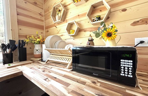 Lapeer Cabin | Beehive shipping container cabin surrounded by nature and a pond