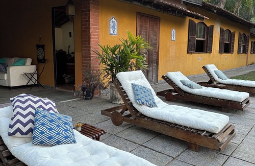 Avelar Cottage | Private waterfall in the garden, swimming pool with small beach and stream with natural pool