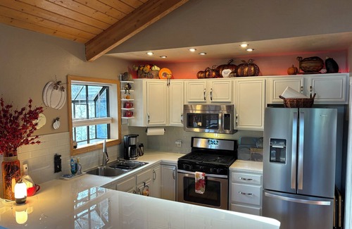 Kachina Village Cabin | Charming 2Br 2Ba cabin with big windows in the tall pines.