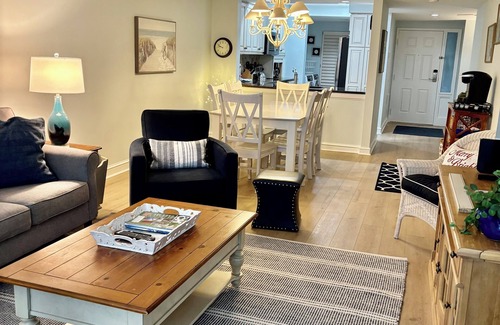 Palmetto Dunes Condo | Condo Patio is 6 steps down to POOL, NEVER use elevator Perfect 4 young families