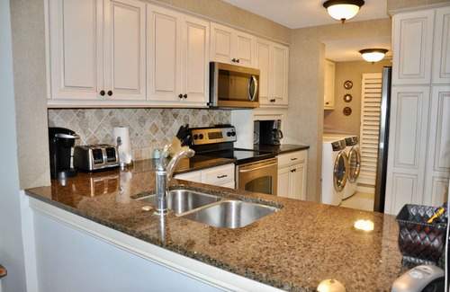 Palmetto Dunes Condo | Condo Patio is 6 steps down to POOL, NEVER use elevator Perfect 4 young families
