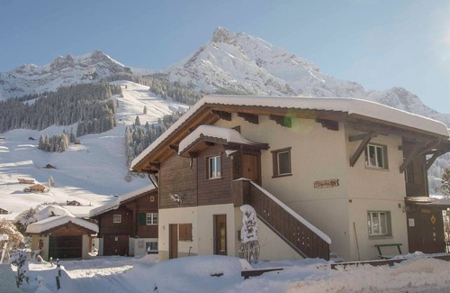 Adelboden Apartment | Cozy vacation apartment with large garden seating area, near the Chuenisbergli.