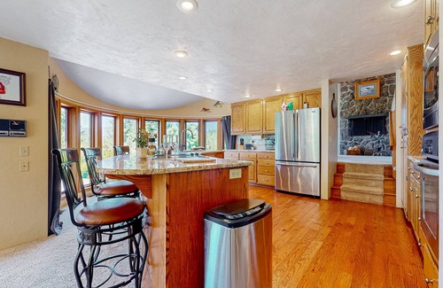 Foster House | Custom home 100 yds from Foster Lake with private hot tub, views, & firepit