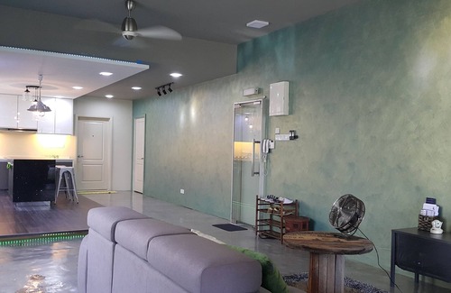 Klang Apartment | designer cozy spacious living hall and kitchen apartment