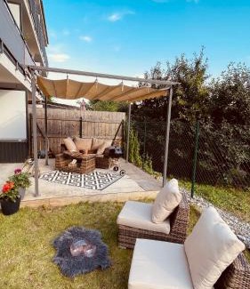 Trnava Apartment | Exclusive Garden Oasis with Hot Tub & Private Parking
