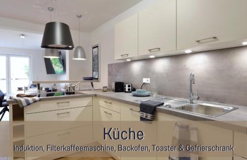 Hockelheim Apartment | FeWo Blaue Lagune Northeim- neu, modern, geräumig - 100 qm - 3 Schlafzimmer- bis 6 Gäste, Kleinkinder reisen gratis - mit Garten, Grill & Terrasse - Fußbodenheizung - Smart-TV - Küche mit Backofen Spühlmaschine, Toaster - Fahrradkeller - nahe Göttingen