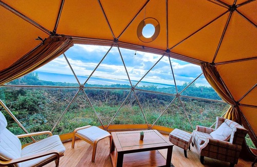 Llanybri Cabin | Geodome Glamping with sea views near Pendine