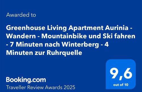 Kuestelberg Apartment | Greenhouse Living Apartment Aurinia - Wandern - Mountainbike fahren - 4 Minuten nach Winterberg - 4 Minuten zur Ruhrquelle - Natur genießen - Reisen mit Hund