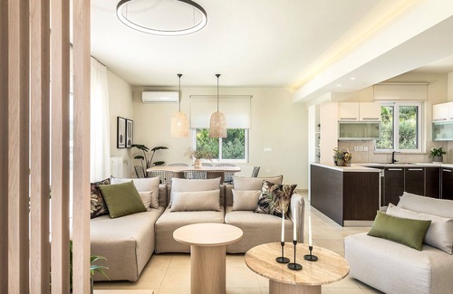 Kato Stalos Villa | Kalisti Estate: 6-Bedroom/500m to Beach/Private Pool/Playground/BBQ Area