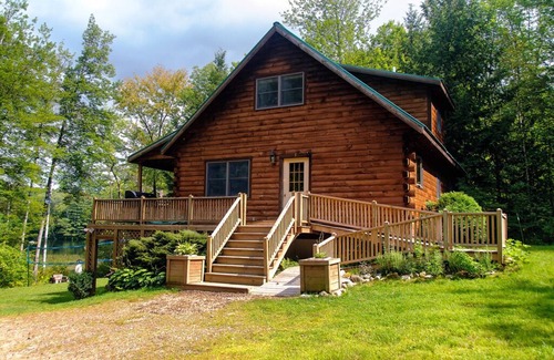 Dryden Cabin | Lakefront home: Foliage, Fishing: large 3 level log cabin: sleeps 8, 3bed 2bath