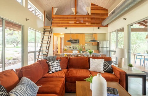 San Marcos House | Luxury Estate in DWELL mag! Burning Creek Hill Country Retreat w/Pool & Spa!
