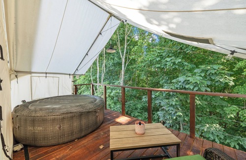 Silver Point Cabin | Magnolia Mountain Escape: Safari Tent Glamping with Heated Pool & Hot Tub & A/C