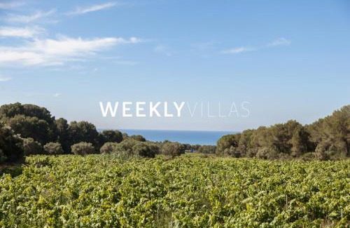 Cubelles Villa | Masia Sitges Mas Peirot Geniune Farmhouse 20 min walk from beaches 60 Heactares of Wine Fields Garden AC Until 18 people