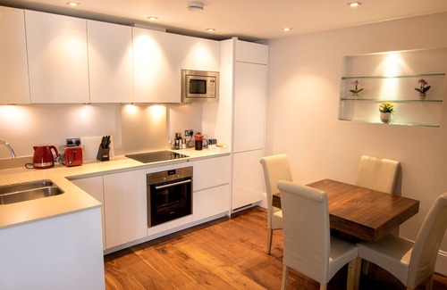 St. Pancras Apartment | Modern apartment with sofa bed, patio and private entrance