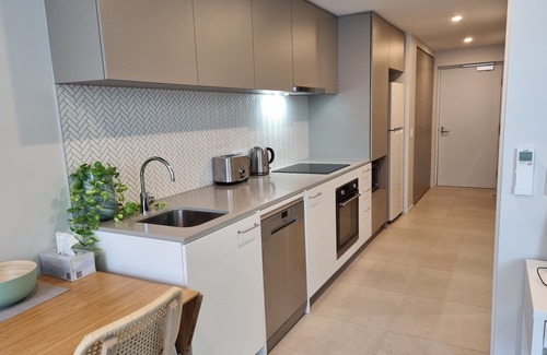 Greenway Apartment | Modern designer gem with access to complex pool, spa, sauna and rooftop park.