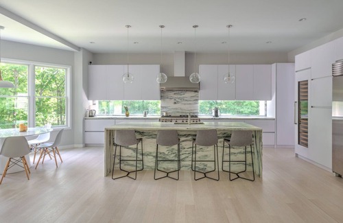 Amagansett North House | Modern-style home with heated private pool, open-floor plan, ample natural.