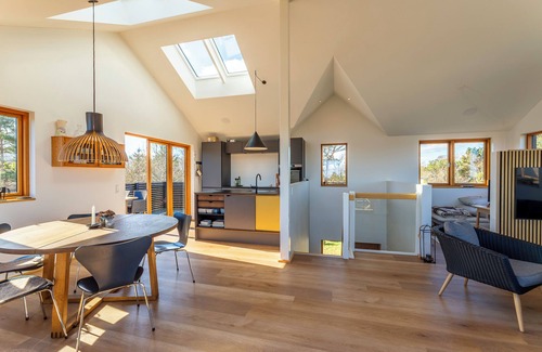 Grena Strand Cottage | Modern vacation home: sea view, 4 bedrooms, 2 bathrooms, beach 100 m, terrace