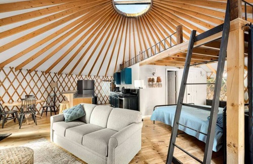 Wardensville House | Modern Yurt w River Access, Hot Tub, WiFi & Grill