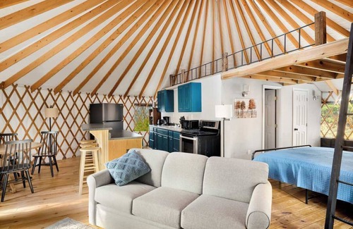 Wardensville House | Modern Yurt w River Access, Hot Tub, WiFi & Grill