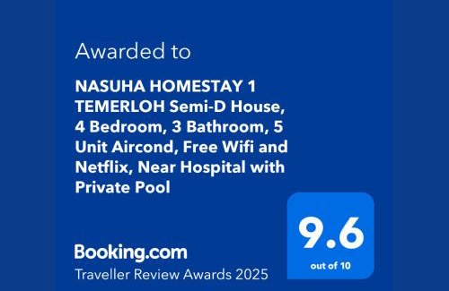 Temerloh House | NASUHA HOMESTAY 1 TEMERLOH Semi-D House, 4 Bedroom, 3 Bathroom, 5 Unit Aircond, Free Wifi and Netflix, Near Hospital with Private Pool