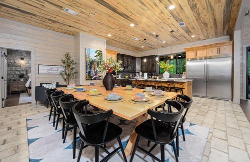 Pickens Cabin | NEW Luxury Cabin: 7 BR, Pool, Hot Tub, Sauna, Soccer, Volleyball, Sleeps 26
