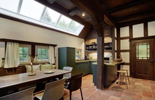 Wersen House | NEW: Waldhaus. Stylish half-timbered house + barrel sauna