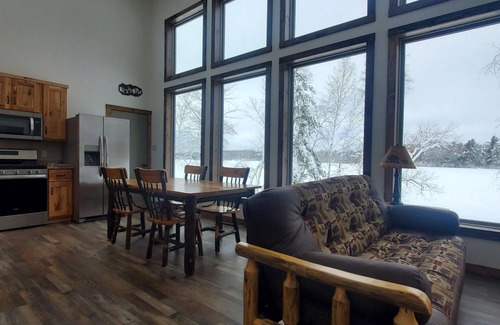 Phillips Cabin | New waterfront cabin with expansive lake-facing windows, Long Lake, Phillips