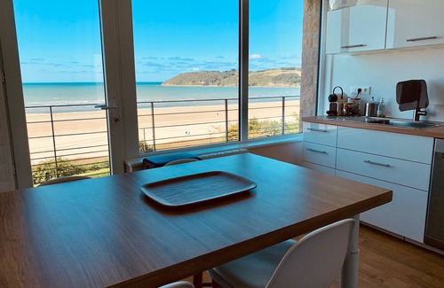 Saint-Michel-en-Greve Apartment | RARE: 180° full sea view overlooking the beach