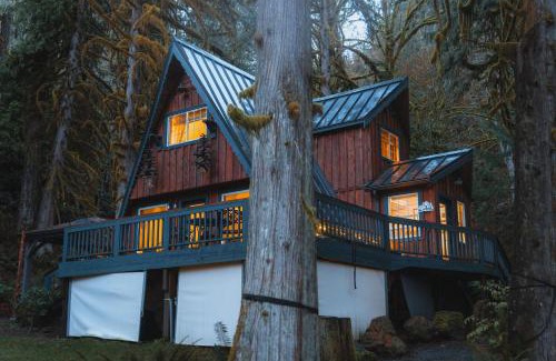 Skagit County House | Secluded Forest Cabin with Hot Tub and Private Waterfall