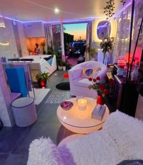 Clichy-Sous-Bois Hotel | Spa de la Lune - Private love room suite with terrace and view - Air Conditioned- Double jacuzzi - Sauna - King size bed - Free WIFI - Free parking - Free breakfast - Close to CDG airport and to the North of Paris