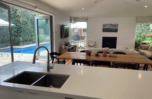 Sorrento House | Spacious resort home in peaceful setting with cabana, pool & spa 650m from beach