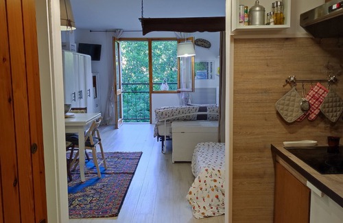 Fiumalbo Apartment | Studio apartment with a view of Mount Cimone and the village of Fiumalbo