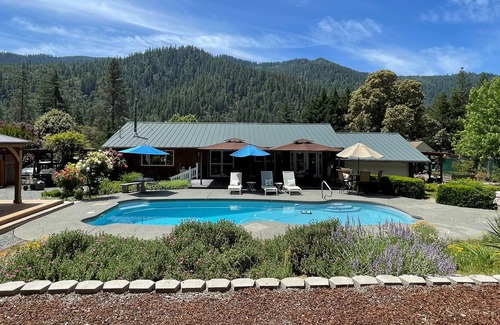 Salyer Cabin | Stunning home with private pool, hot tub, mountain views, grill & enclosed yard