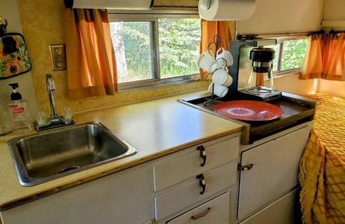 Riverton RV Rental | Travel back in time and camp like its 1970! Camper outfitted with 1970s gear.