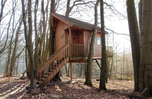 Uslar Apartment | Tree house Aurora, living/bedroom, bathroom - Baumhaushotel Solling
