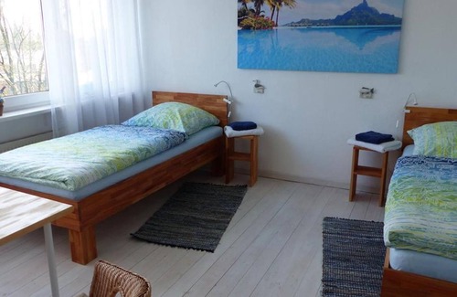 Kiel Apartment | Twin room No. 2, shared shower/shared toilet - guest room view of the countryside