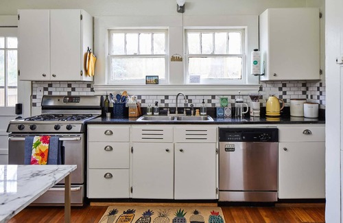 Crestline Heights House | Yellow Door: Crestwood Bungalow w Fireplace & Yard
