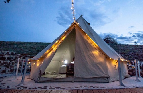 Curraweela RV Rental | Yirri glamping tent overlooking the Great Dividing Range