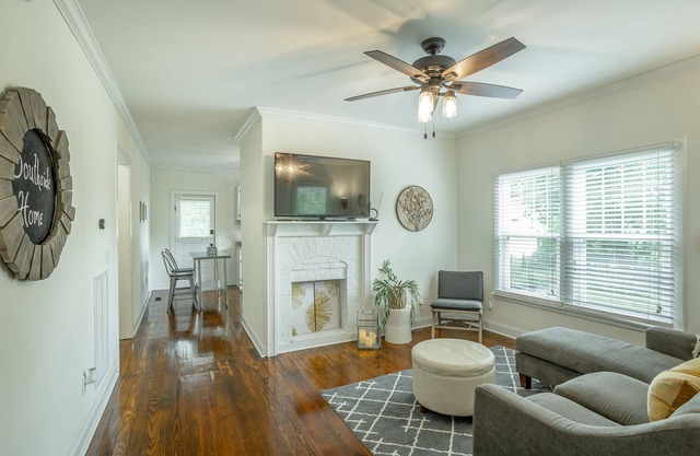 2 bedrooms, 1 bath, cozy kitchen, living room and game room/multipurpose room.