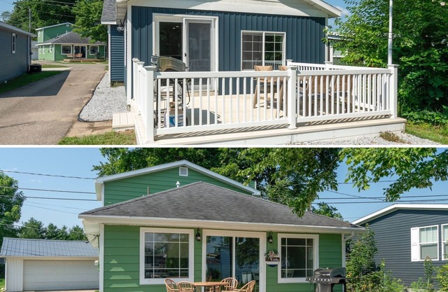 2 Houses on 1 lot, right on Gun Lake with dock! Lake toys & game room included!
