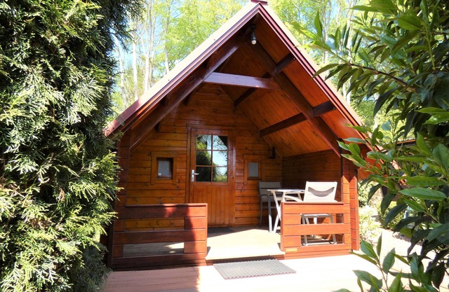 Cosy log cabin for rent against the forest edge on the border of Friesland/Groningen/Dr.