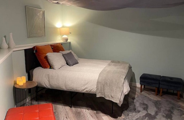 Geodesic Dome bedroom with cedar hot tub
