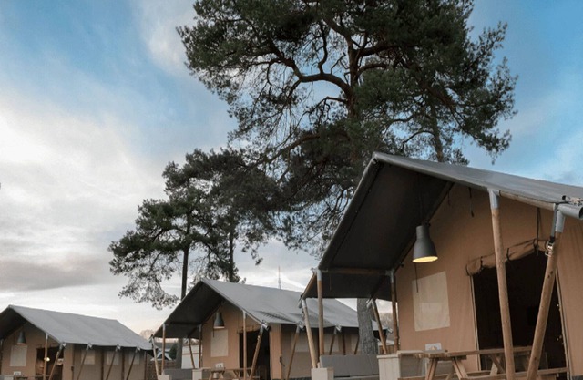 Glamping tent with sanitary facilities at a holiday park in the heart of Twente