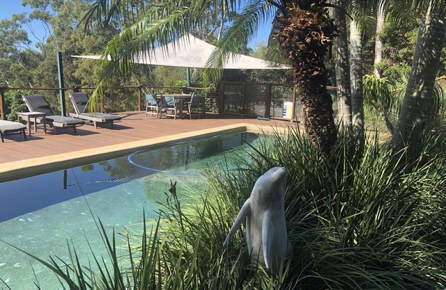 House with large saltwater pool fabulous views firepit on acreage close to Byron