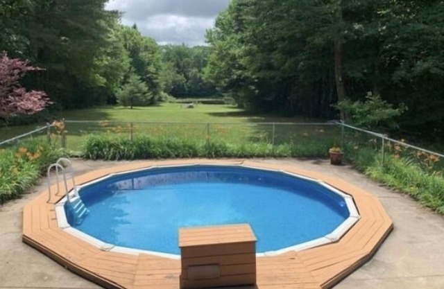 log cabin private stocked pond pool