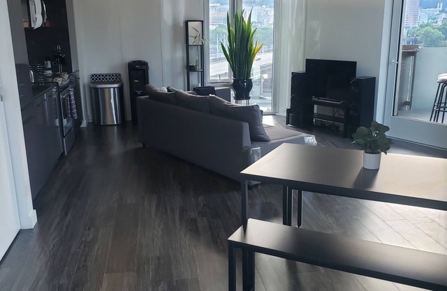 Modern high-rise apartment minutes from Downtown Portland. Great view!