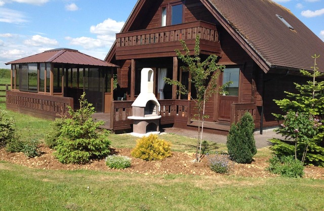 Scandinavian chalet with hot tub in rural North Dorset. Spectacular views.