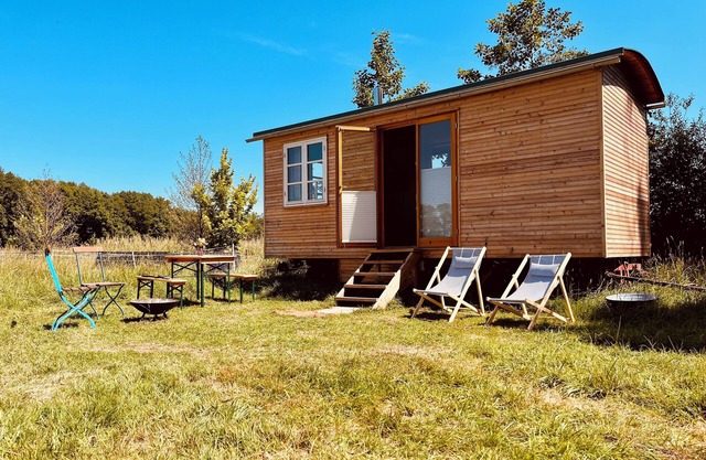 Spend the night in the circus wagon on the sheep pasture