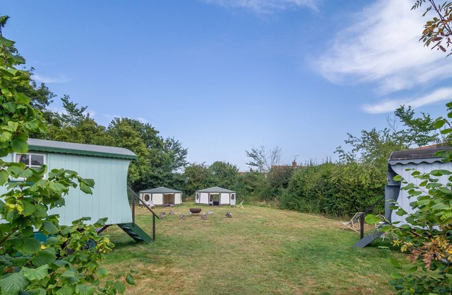 This cluster of two shepherds huts and two bell tents is a wonderful get away